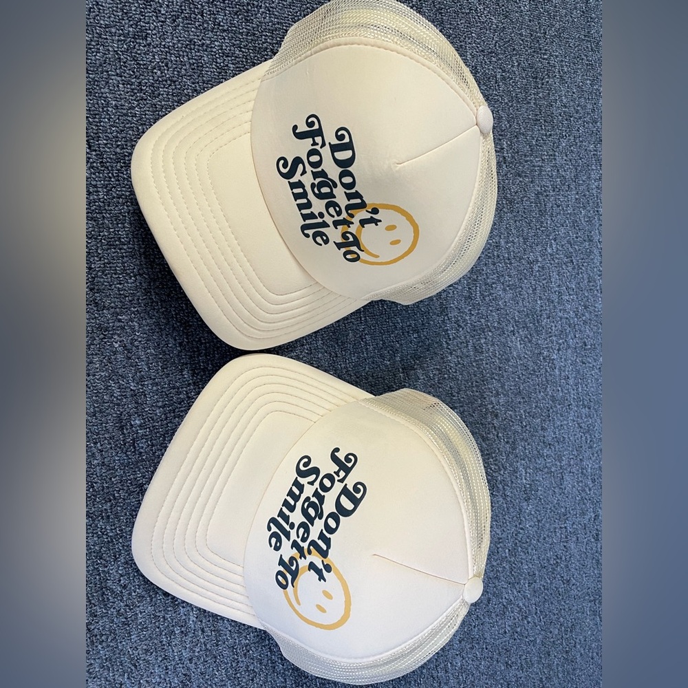 Cream Trucker Hat with Smile Design